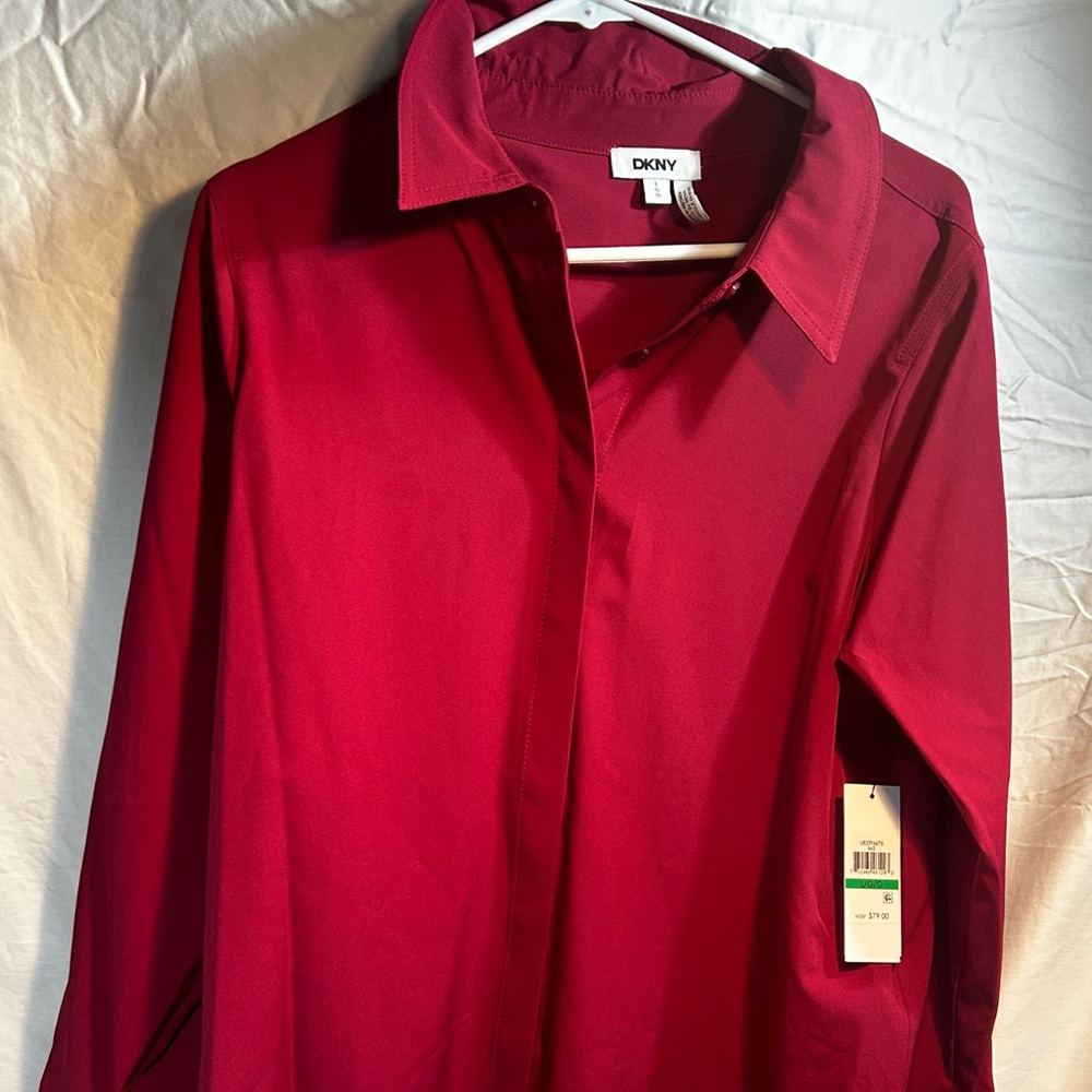 Brand new DKNY Rich Red long sleeve blouse women’s size large Valentine’s Day